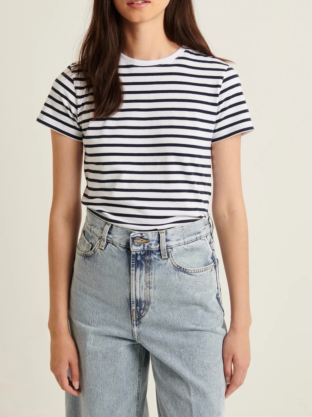 Patrick Assaraf Pima Cotton Stretch Slim Mini Striped T-Shirt